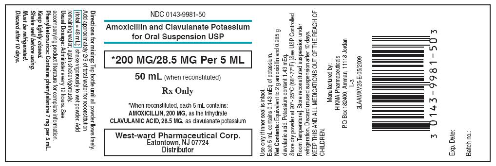 Amoxicillin and Clavulanate Potassium for Oral Suspension, USP -- 200 MG/28.5 MG Per 5ML--50mL 