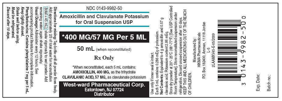 Amoxicillin and Clavulanate Potassium for Oral Suspension, USP -- 400 MG/57 MG Per 5ML--50mL 