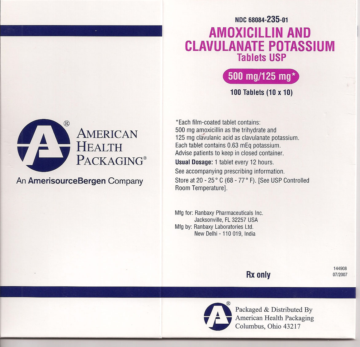 Amoxicillin and Clavulanate Potassium 500mg/125mg label
