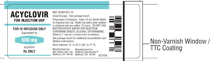 Vial label for Acyclovir for Injection USP 500 mg