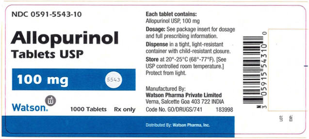NDC 0591-5543-10
Allopurinol
Tablets USP
100 mg
Watson    1000 Tablets     Rx only