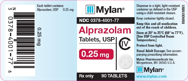 Alprazolam Tablets 0.25 mg Bottles