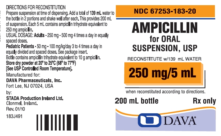 Ampicillin for Oral Suspension, USP 250mg/5mL 200 mL bottle