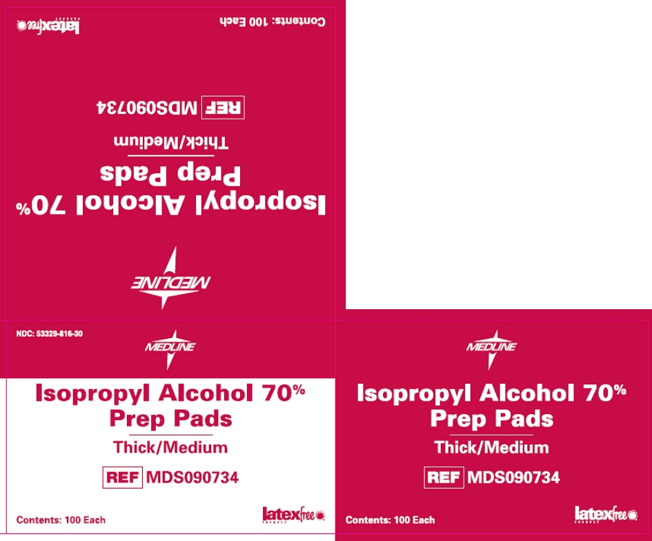 Medline Isopropyl Alcohol 70% Prep Pads, Thick/Medium, principal display panel