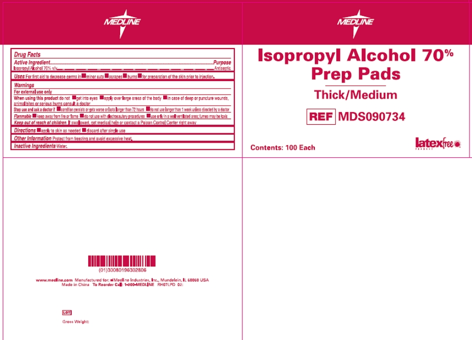 Medline Isopropyl Alcohol 70% Prep Pads, Thick/Medium, back, side, bottom