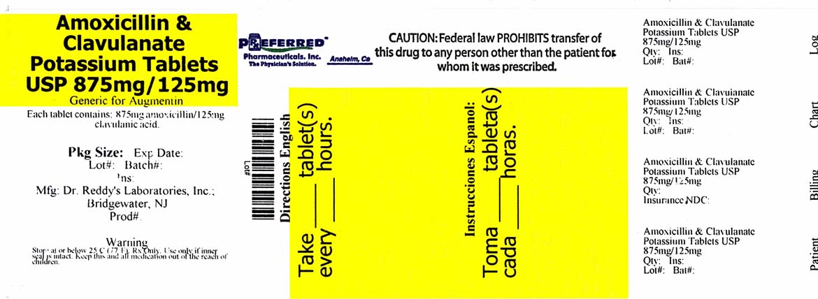 Amoxicillin & Clavulanate Potassium Tablets USP 875mg/125mg label
