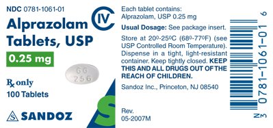 Alprazolam 0.25 mg Label