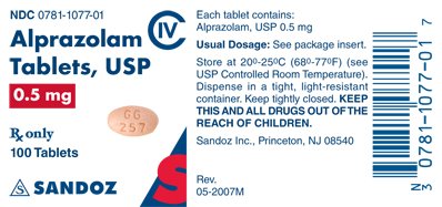 Alprazolam 0.5 mg Label