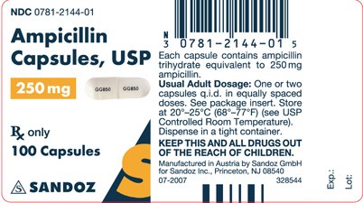 Ampicillin Capsules 250 mg Label