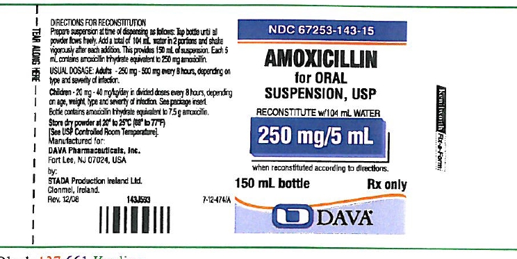 Principle Display Panel - Amoxicillin for Oral Suspension, USP 250 mg/5 mL when reconstituted 150 mL bottle