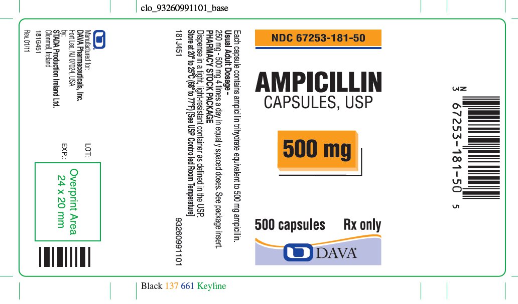 Principle Display Panel front - Ampicillin Capsules, USP 500 mg 500 capsules bottle