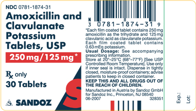 Amoxicillin and Clavulanate Potassium Tablets 250 mg/125 mg Label