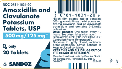 Amoxicillin and Clavulanate Potassium Tablets 500 mg/125 mg Label