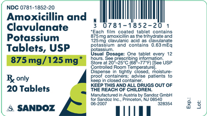 Amoxicillin and Clavulanate Potassium Tablets 875 mg/125 mg Label