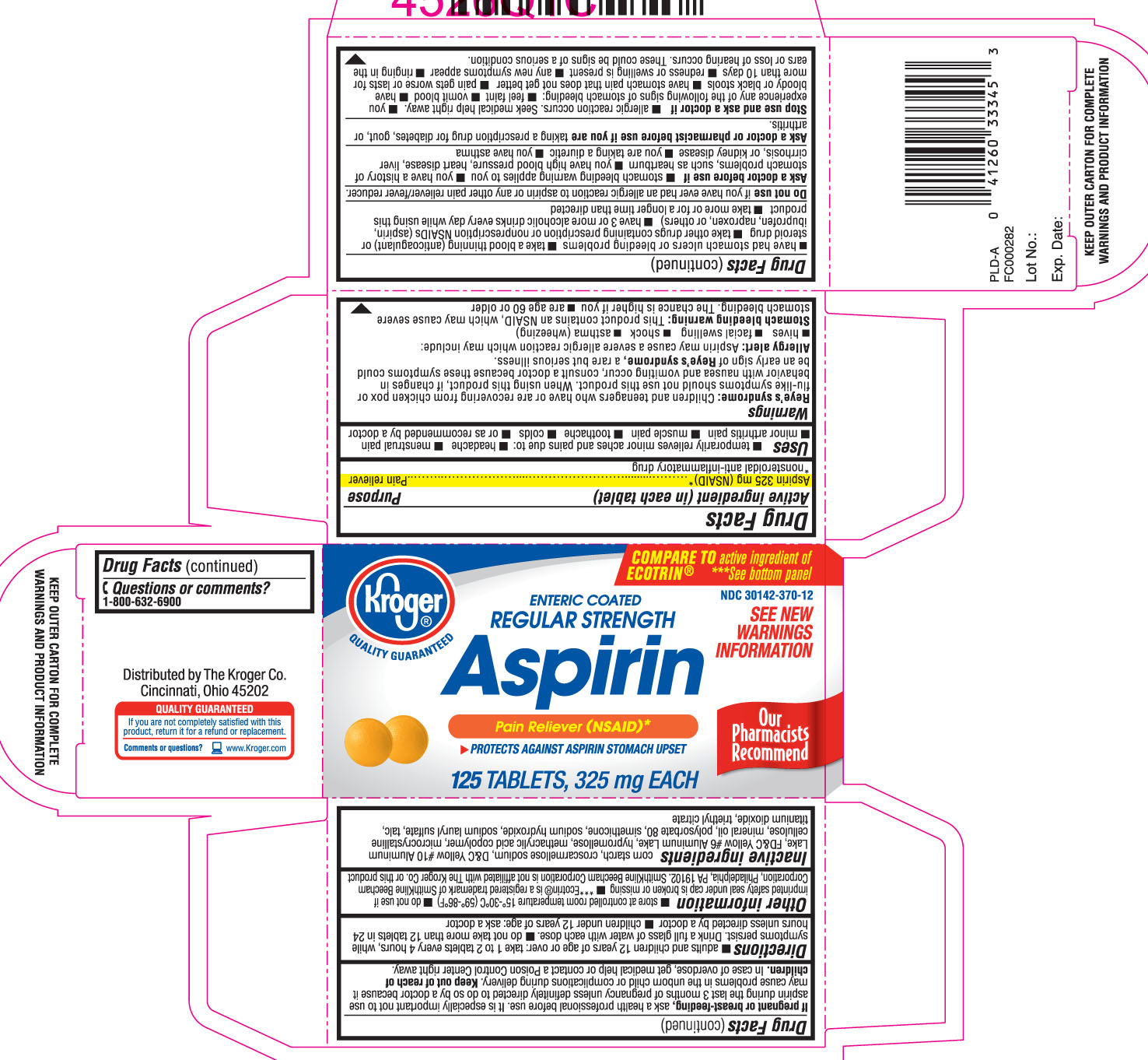 kroger aspirin 325 mg enteric coated orange 125 count