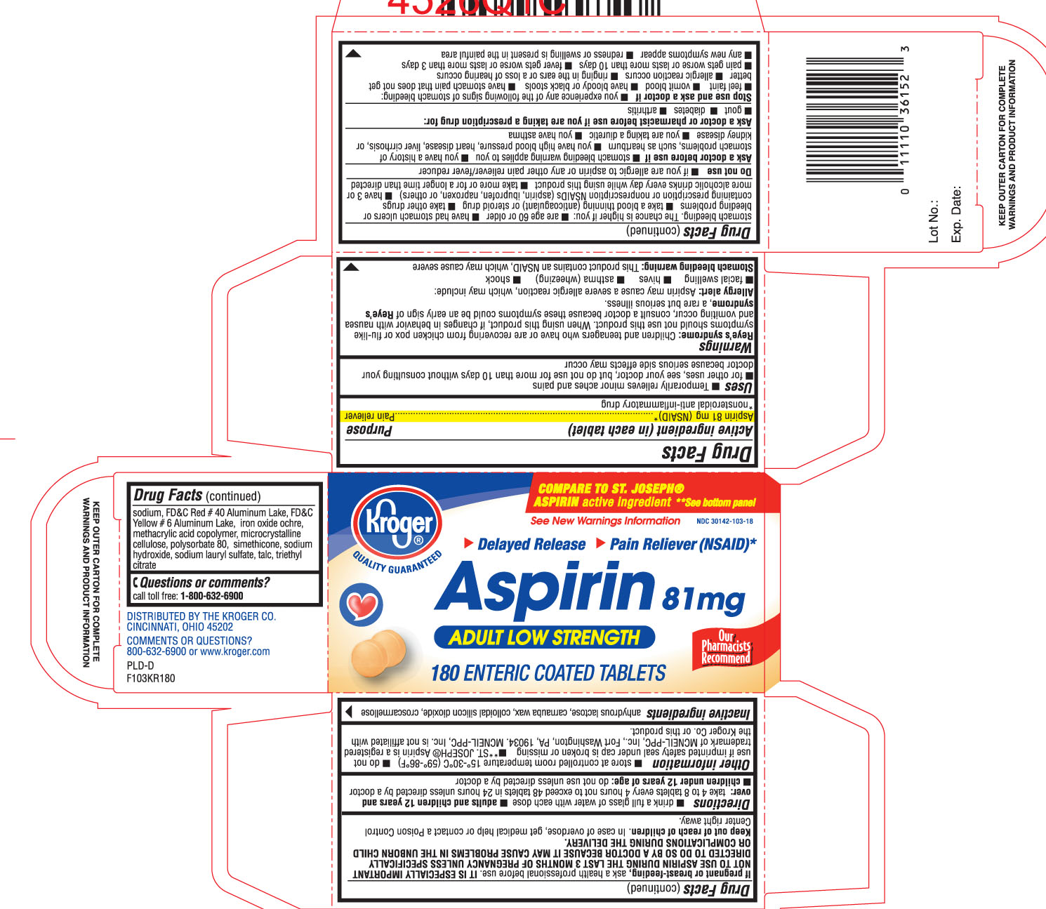 kroger aspirin 81 mg 180 count