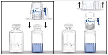 Place the Baxject II device over the diluent vial, inserting the
                                clear plastic spike into the center of the vial, removing the
                                package without touching the white plastic spike.