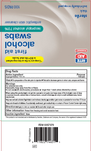 Rite Aid first aid alcohol swabs box - drug facts