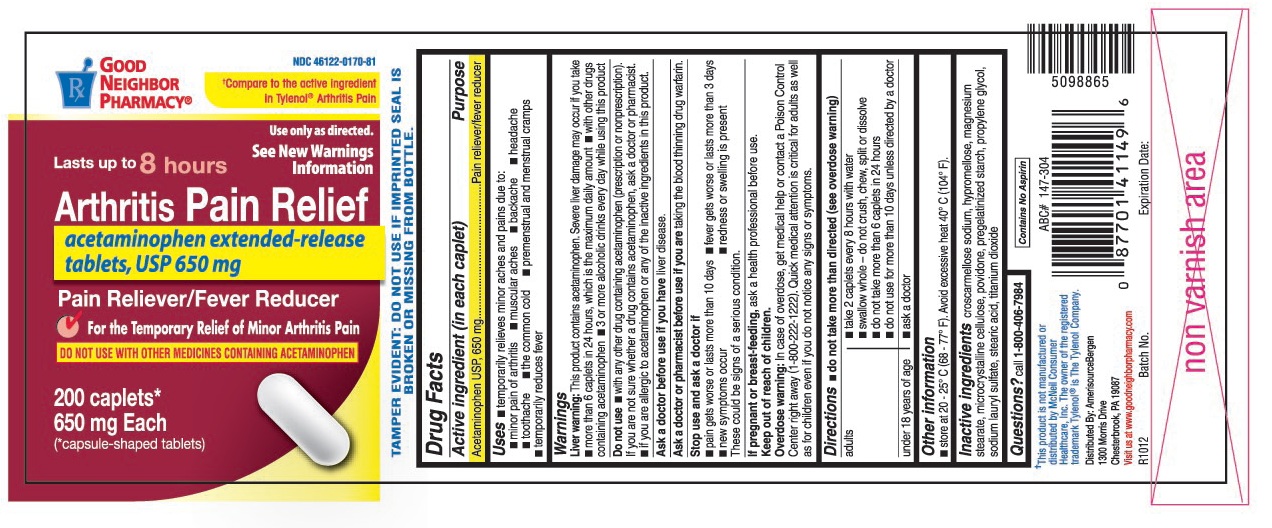 This is the 200 count bottle label for GNP Acetaminophen extended-release tablets, USP 650 mg.