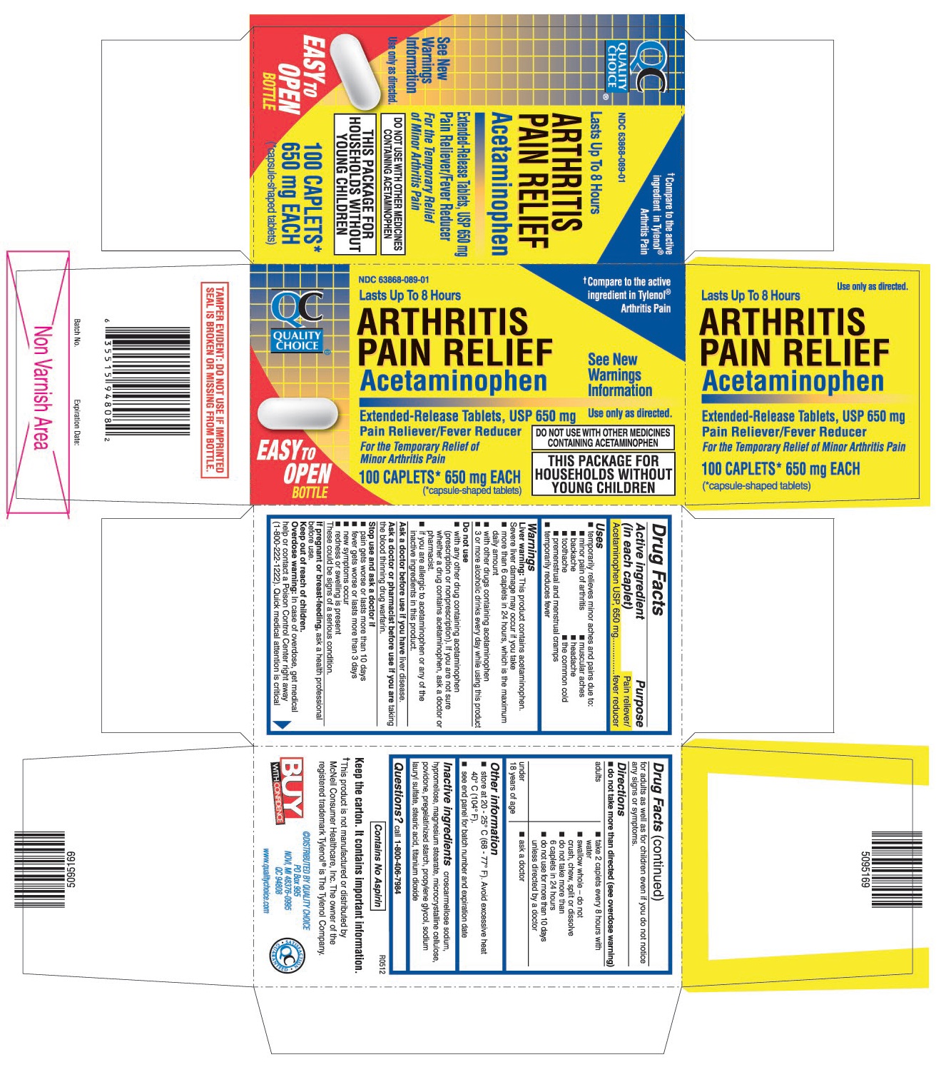 This is the 100 count bottle carton label for Quality Choice Acetaminophen extended-release tablets, USP 650 mg (APAP Arthritis).